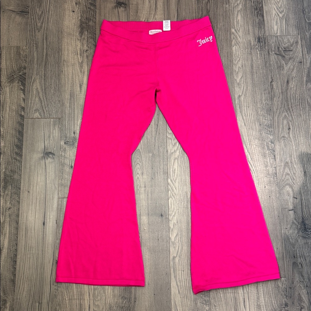 Y2K Juicy Couture Velour Flare Pants Hot Pink Rhinestone Logo Women's XL